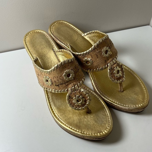 Jack Roger’s Size 8.5 Thong Cork Gold Wedges Like New Summer Vacation Show EUC - Picture 2 of 12